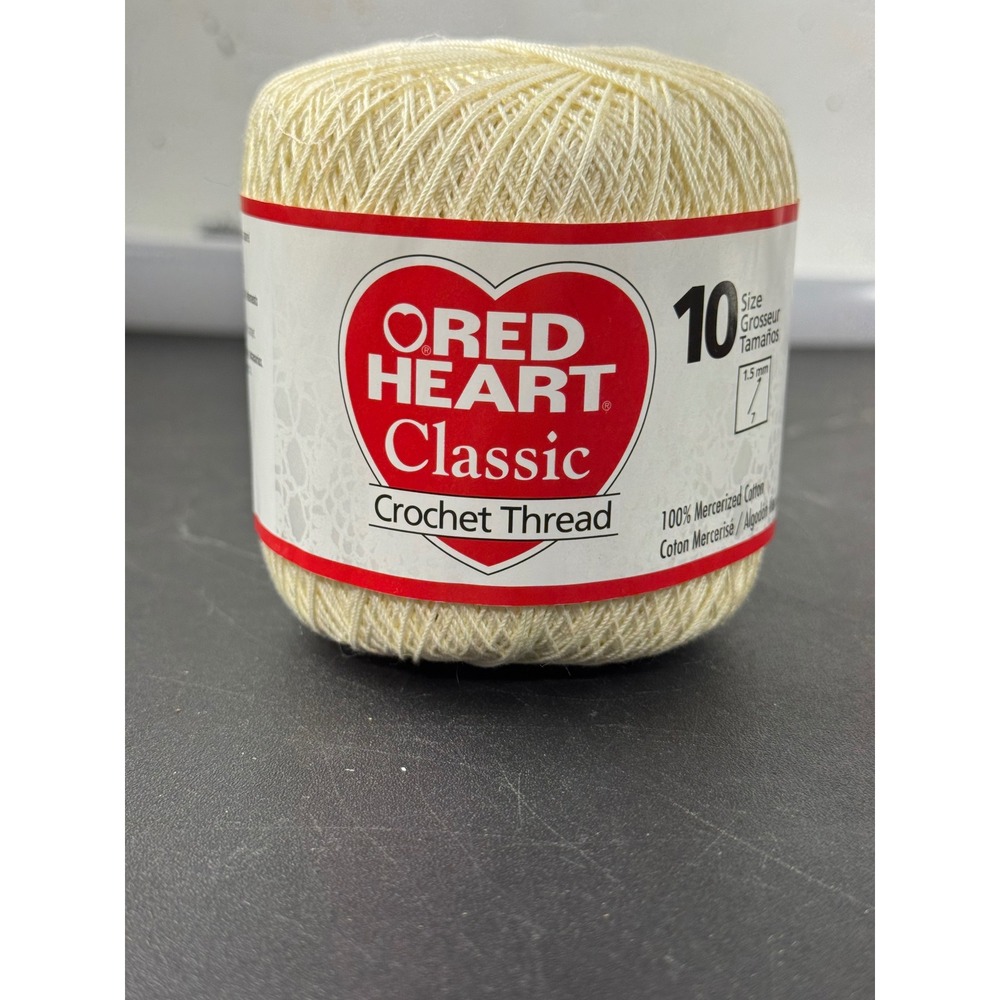 Red‎ Heart Classic Crochet Thread Size 10 Cream 100% Mercerized Cotton 300 Yards